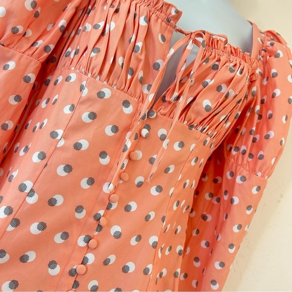 EGGIE X UO Puff Sleeve Button Front Fitted Babydoll Dress Size S Peach Dot NWT - Picture 6 of 13